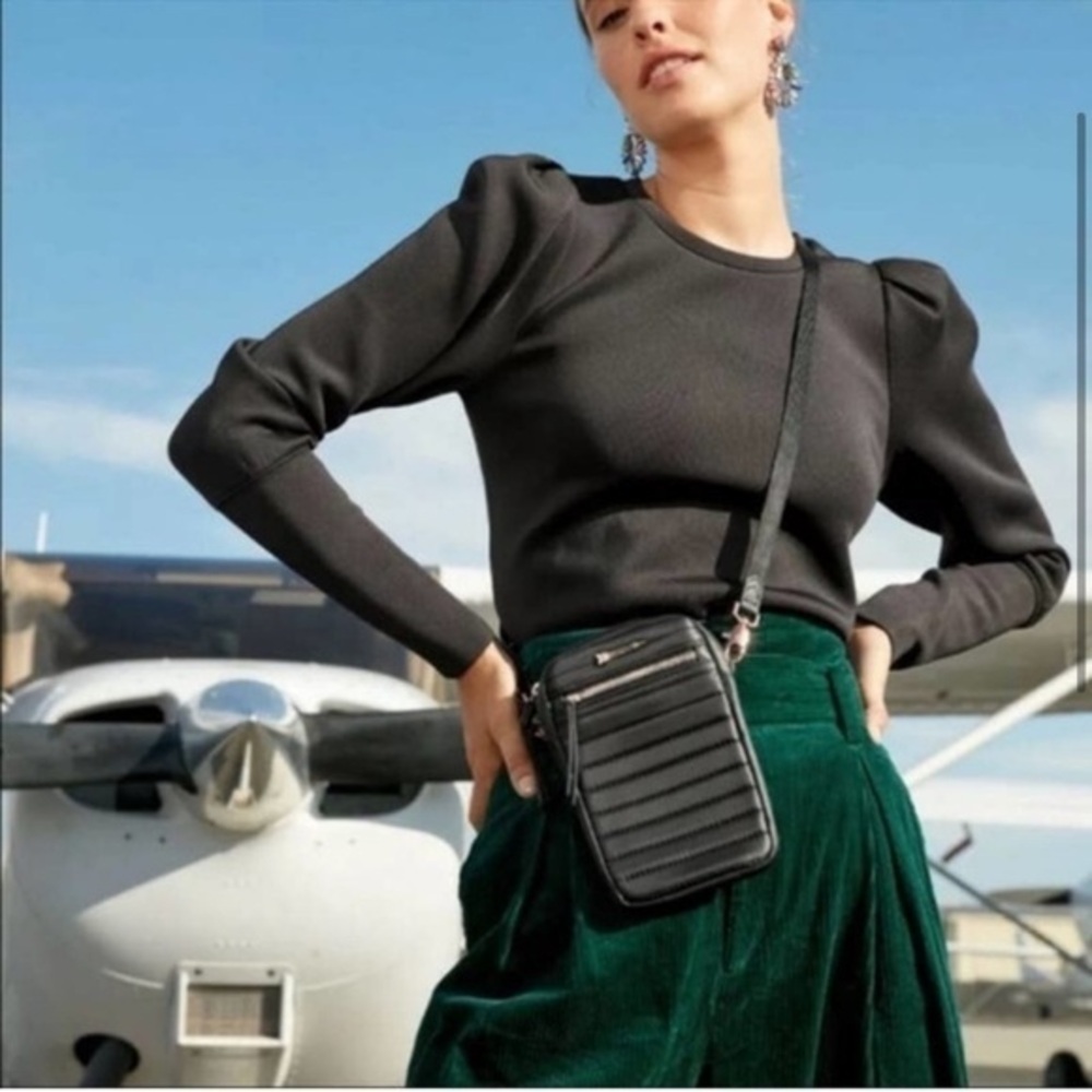 Stella & Dot Black Puff Sleeve Fitted Blouse